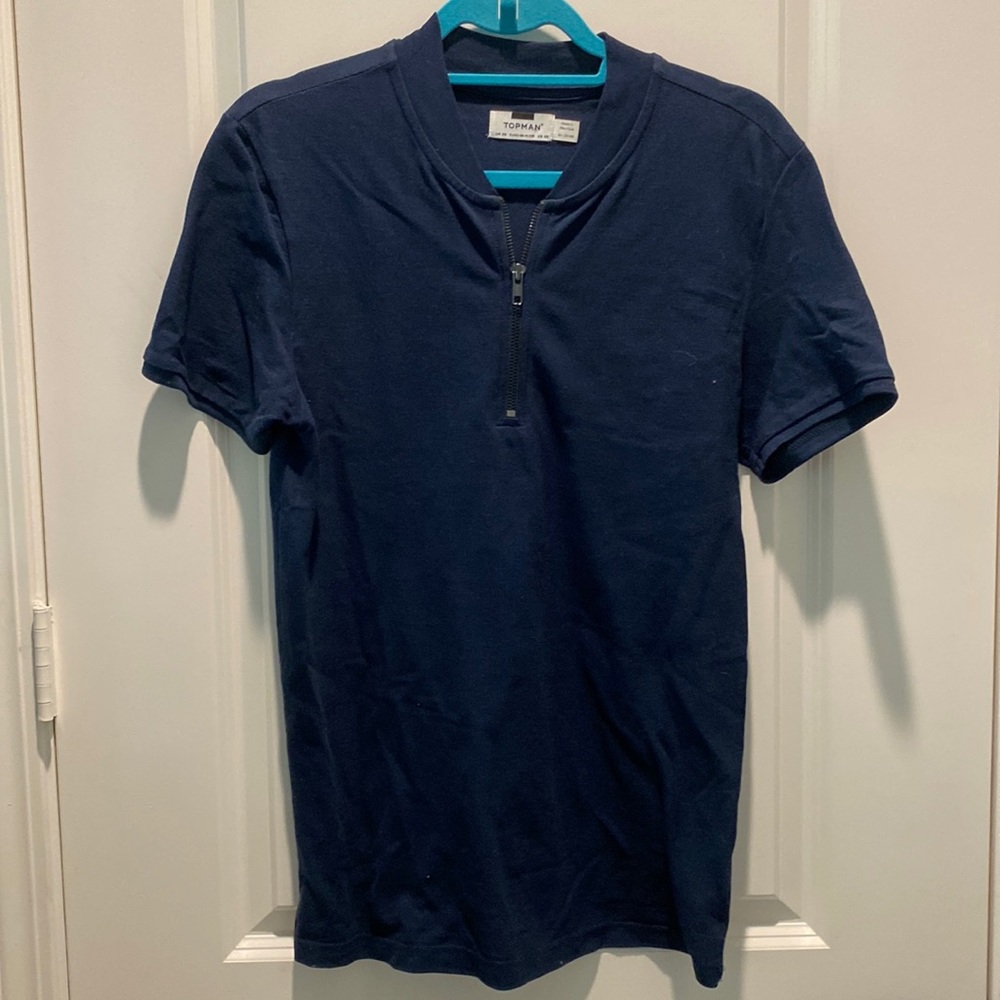 Topman zipper polo in blue